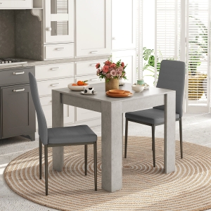 HOMCOM Dining Table Set for 2, Square Kitchen Table and Chairs, Dining Room Table and PU Leather Upholstered Chairs, Grey