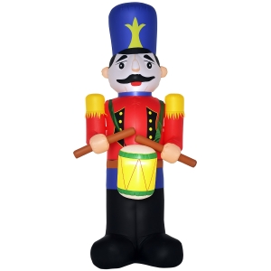 HOMCOM 8ft Christmas Inflatables Outdoor Decorations Nutcracker Toy Soldier with Drum, Blow-Up Yard Christmas Decor with LED Lights Display