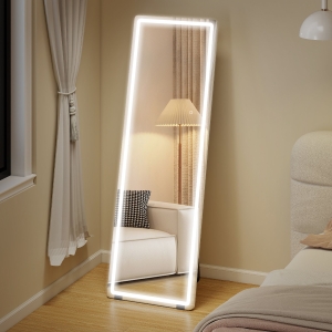 HOMCOM LED Full Length Mirror, Standing Body Mirror with 3 Colour Lighting for Bedroom Living Room