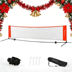Soozier 10ft Portable Soccer Tennis/Pickleball/Badminton/Mini Tennis Net w/ Sideline for Training with Included Storage Bag, Red