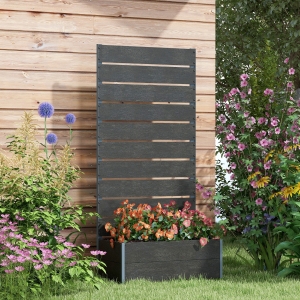 Outsunny Raised Garden Bed with Trellis, Freestanding Elevated Planter Box for Climbing Vines, 28" x 15" x 59", Black