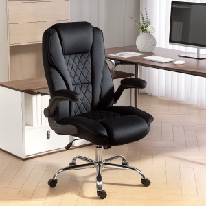 HOMCOM Executive Office Chair, Desk Chair with Flip-up Armrest, Diamond Fabric Computer Chair for Home Office, Black