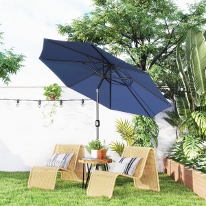 Outsunny 10' x 8' Round Market Umbrella, Patio Umbrella with Crank Handle and Tilt, Outdoor Parasol for Garden, Bench, Lawn, Blue