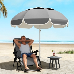Outsunny 6 ft Beach Umbrella Portable with Sand Anchor, Carry Bag, Adjustable Height & Tilt, UPF50+ UV Protection, Grey