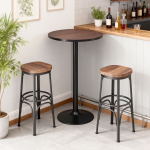HOMCOM Round Bar Table 41 Inch Height, Industrial High Bistro Table with Metal Base and Elm Wood Top, Bar Height Table for Kitchen, Pub, Breakfast Area