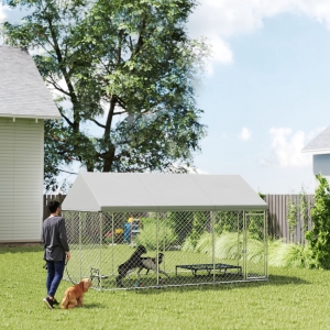 PawHut Galvanized Steel Outdoor Dog Kennel with Roof, Safety Lock, for Backyard, 13.1' x 7.5' x 7.8'