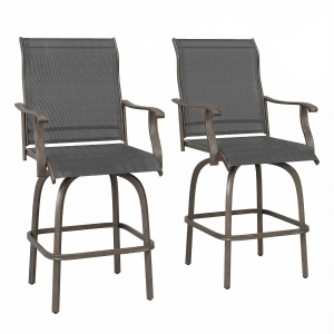 Outsunny Set of 2 Outdoor Swivel Bar Stools with Armrests, Bar Height Patio Chairs with Steel Frame for Balcony, Poolside, Backyard, Black