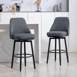 HOMCOM Modern Bar Stools, Set of 2 Swivel Kitchen Chairs, Dark Gray