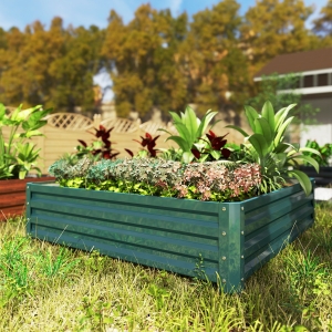 Outsunny 4' x 4' x 1' Raised Garden Bed Galvanized Steel Planter Box for Vegetables, Flowers, Herbs, Green