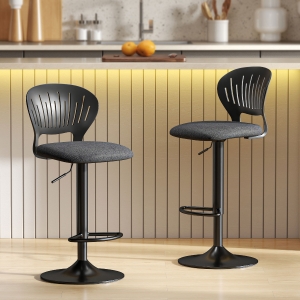 HOMCOM Bar Stools Set of 2, Modern Swivel Counter Height Barstools with Footrest and Hollow Backrest, Black