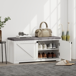 HOMCOM Shoe Storage Bench with Padded Seat, Entryway Bench Holds up to 352 lb, Shoe Organizer, 8 Pairs, White Wood Grain