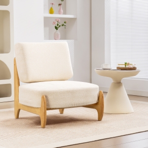 HOMCOM Accent Chair with Rubber Wood Frame, Wide Seat, Modern Chenille Bedroom Chair with Thick Cushion, Cream White