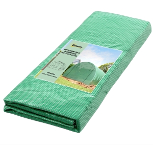 Outsunny 19.7' x 9.8' x 6.6' Plastic Greenhouse Cover Replacement, Heavy Duty Waterproof Tarp for Hoop House, Sheeting with 12 Windows, Door & Reinforcement Grid, Green