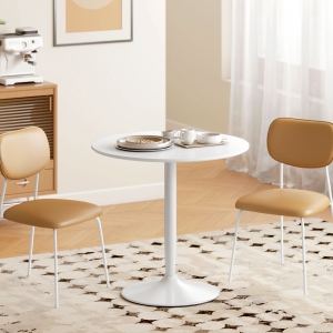 HOMCOM Modern Kitchen Table for 2 People, Round Dining Table with Steel Base for Living Room, Dining Room, White