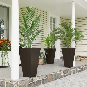 Outsunny 28" Tall Garden Plastic Planters, Outdoor and Indoor Flower Pots, Set of 3 for Entryway, Patio, Yard, Brown