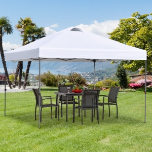 Outsunny 10' x 10' Pop Up Canopy Tent with Airy Top Vents and Wheeled Carry Bag for Outdoor, Garden, Patio, White