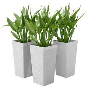 Outsunny 22.8 Inch Set of 3 Outdoor Planters with Stone Finish and Wheels, Stackable Tapered Planters with Drainage Hole, White