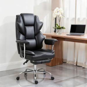 HOMCOM Big and Tall Office Chair, 400 lbs Overstuffed Desk Chair with Shaped Foam, Reclining Backrest, PU Leather