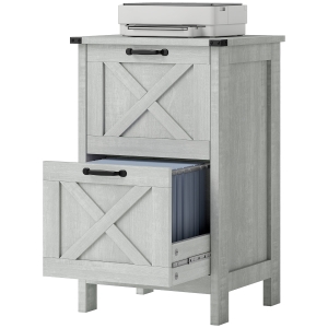 HOMCOM Vertical File Cabinet with 2 Drawers, Rustic Farmhouse Office Storage Cabinet for A4, Letter Size, Distressed Light Gray