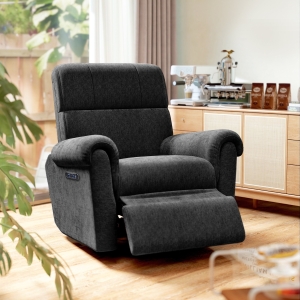 HOMCOM Power Recliner Chair, Fabric Upholstered Recliner Chair with USB Ports, Swivel and Rocking Function, Footrest, Black