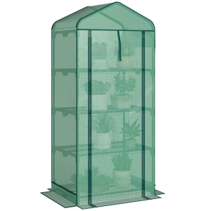 Outsunny Mini Greenhouse with Screen Roof, 4 Tier Portable Small Greenhouse with High Strength PE Cover, Green