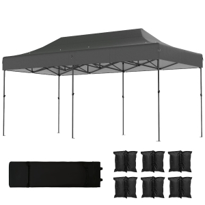 Outsunny 10 x 20 ft Pop Up Canopy Tent, Heavy Duty UPF50+ Outdoor Portable Instant Canopy Shelter with Wheeled Bag, Dark Gray