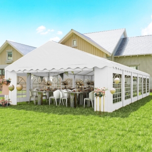 Outsunny 20' x 40' Party Tent, Outdoor Canopy Tent with Removable Sidewalls, 12 Windows for Parties, Wedding, Events, BBQ, White