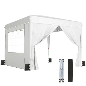 Outsunny 10 x 10 ft Pop Up Canopy Tent with Sidewalls, UPF50+ Outdoor Portable Instant Canopy Shelter with Carry Bag, White