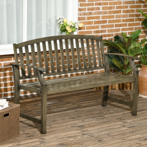 Outsunny Outdoor Garden Bench, Metal Bench, Wood Look Slatted Frame Furniture for Patio, Park, Porch, Lawn, Yard, Deck, Black