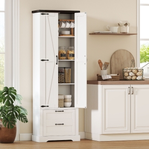 HOMCOM 71" Tall Kitchen Pantry Cabinet, Farmhouse Kitchen Storage Cabinet with 2 Drawer and Adjustable Shelves, White