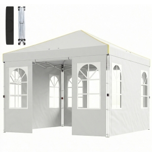 Outsunny 9.6 x 9.6 ft Pop Up Canopy Tent with Sidewalls, One Push Setup, UPF50+ Portable Instant Canopy Shelter, White