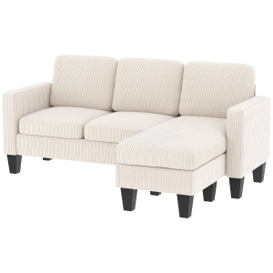 HOMCOM Sectional Sofa, L Shaped Couch, with Reversible Chaise or Ottoman, Cream White