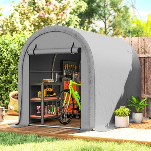 Outsunny 8' x 5' Portable Shed, Water-Resistant Bike Tent with Roll-up Zipper Door and Galvanized Metal Frame for Bike