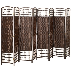 HOMCOM 8 Panel Folding Room Divider Portable Privacy Screen Wave Fiber Room Partition for Home Office Brown