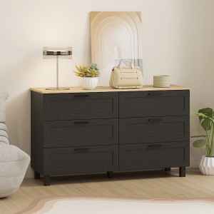 HOMCOM 47" Wide Chest of Drawers, Modern Dresser with 6 Drawers and Wood Legs for Bedroom, Living Room, Entryway, Black