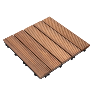 Outsunny 27 Pcs Wood Interlocking Deck Tiles, 12 x 12in Outdoor Flooring Tiles for Indoor and Outdoor Use, Tools Free Assembly, Brown