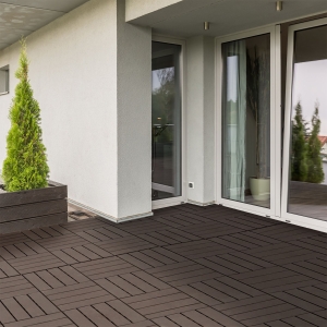 Outsunny 9 Pcs PP Interlocking Composite Deck Tile, 12" x 12" Outdoor Flooring Tiles for Indoor and Outdoor Use, Tools Free Assembly, Brown