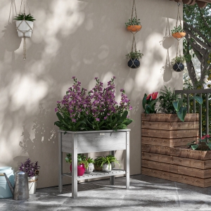 Outsunny Elevated Planter Box with Storage Shelf for Flowers, Vegetables, and Herbs, 36" x 16" x 32", Grey