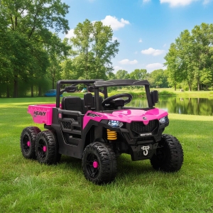 Qaba 24V 4WD Kids Ride On Truck with 6 Wheels Electric Ride On Car with Remote, Dump Bed for 3-8 Years, Pink