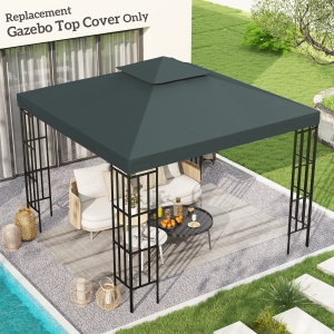 Outsunny 10' x 10' Square 2-Tier Gazebo Canopy Replacement Top Cover Outdoor Garden Sun Shade, Charcoal Grey
