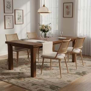 Set of 4 Modern Dining Chairs with PE Rattan Backrest, Ergonomic Side Chairs for Restaurant, 19.5'' L x 19'' W x 31.5'' H, Beige+Natural