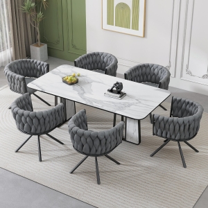 Set of 6 Velvet Dining Chairs with Ergonomic 3D Wraparound Support, Modern Swivel Chairs with Thick Padded Seat, 23'' L x 21'' W x 28.5'' H, Gray
