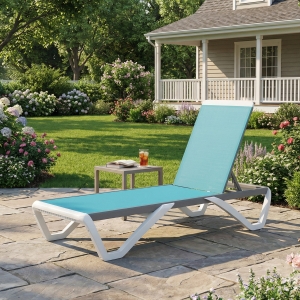 Outsunny Outdoor Chaise Lounge Chair, Patio Aluminum Tanning Chair with 5-Level Adjustable Back, Portable Wheels, Turquoise