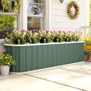 Outsunny Galvanized Raised Garden Bed, Deep Rot Planter Box, Outdoor Garden Bed with Plant Labels, 7' x 2' x 2', Light Green