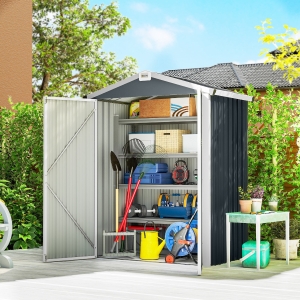 Outsunny 4.4' x 3' Outdoor Storage Shed with Double Doors, Metal Garden Shed for Backyard Patio