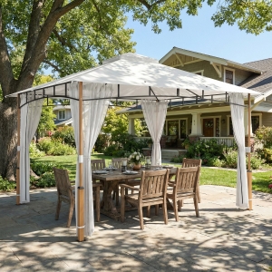 Outsunny 10' x 12' Patio Gazebo, UPF50+ Double Roof Outdoor Gazebo Canopy Shelter with Netting for Backyard, Patio, Cream White