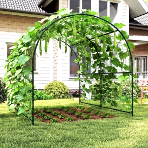 Outsunny Garden Arch Trellis for Climbing Plants Outdoor, 7.1FT Tall Cucumber Trellis with Climbing Net for Backyard, Lawn