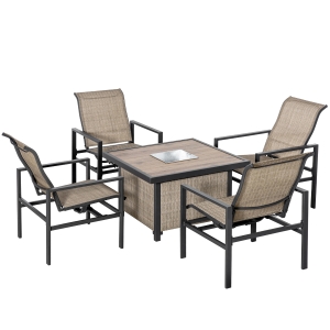 Outsunny 5 Piece Garden Patio Dining Set, Dinner Table with Built-in Ice Bucket Insert, 4 Rocking Chairs, Beige