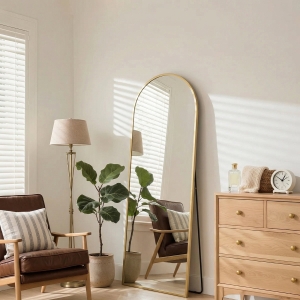 HOMCOM Arched Standing Mirror, 64" x 20" Full Length Mirror, Free Standing or Wall Mounted for Living Room, Bedroom, Gold