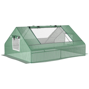 Outsunny 71" x 55" x 32" Mini Greenhouse, Small Green House, Garden Planting Shed, Outdoor Flower Planter Warm House with Zipper Windows, Green